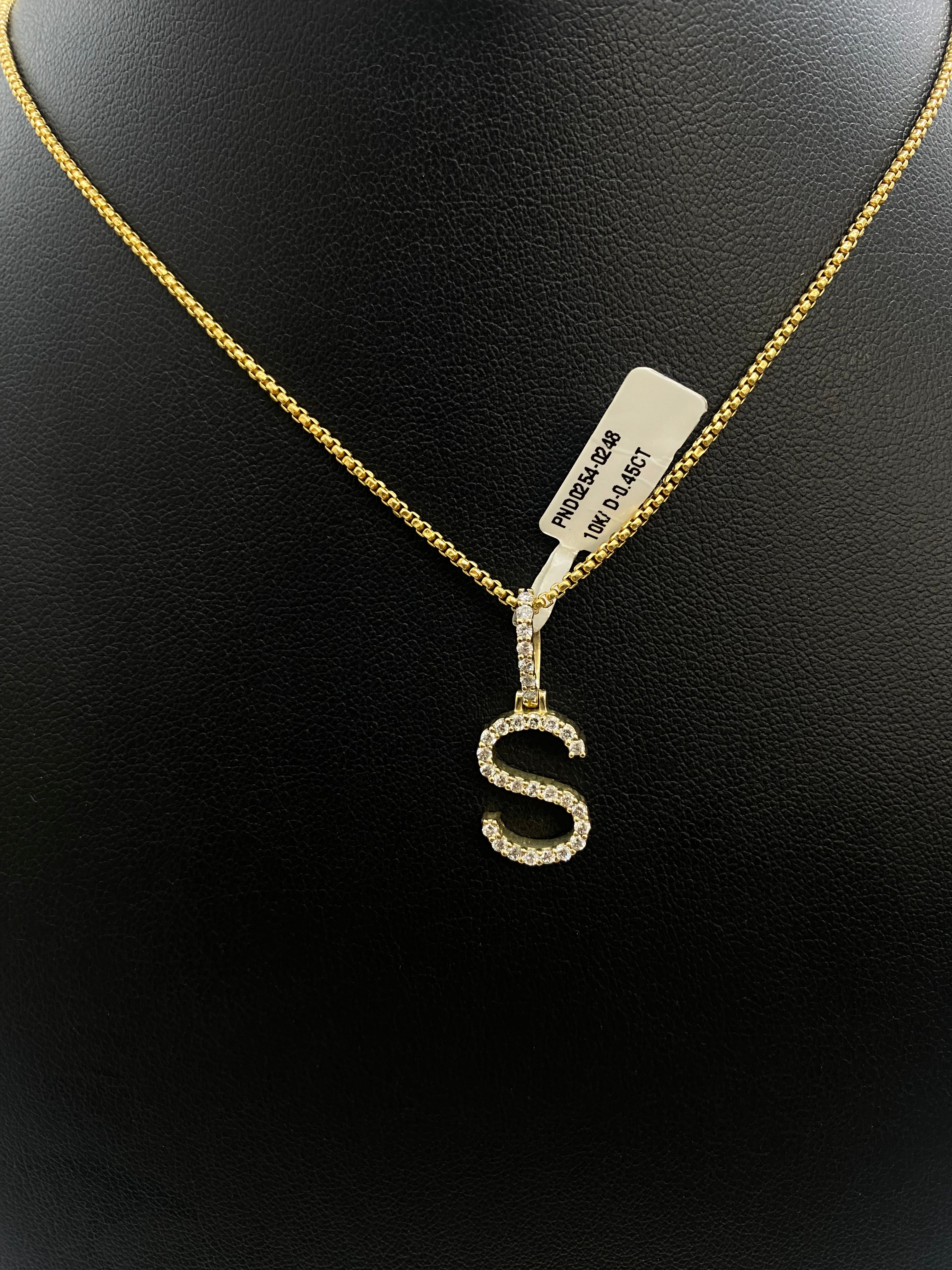 Letter S Pendant 10K Yellow Gold With Diamond / 2gr