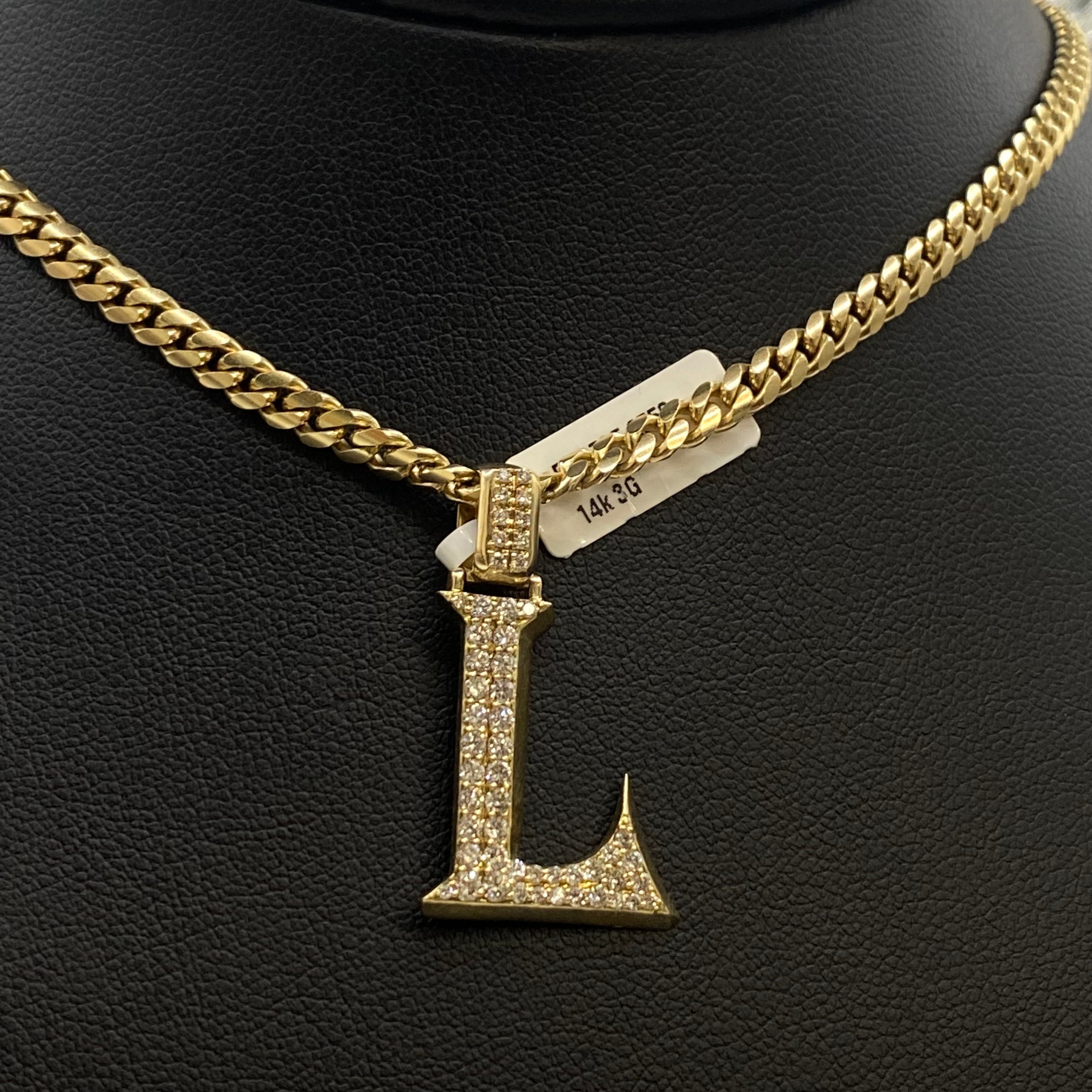 Letter L Pendant 14K Yellow Gold With Diamond / 3gr