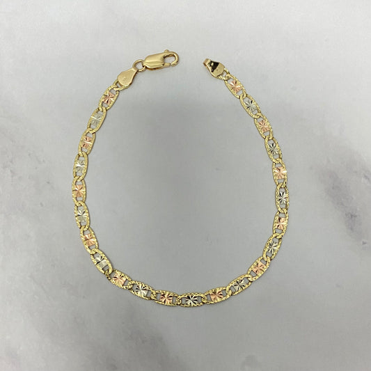 14K Three Colour Gold Mariner Bracelet / 4.8gr / 4mm / 8in