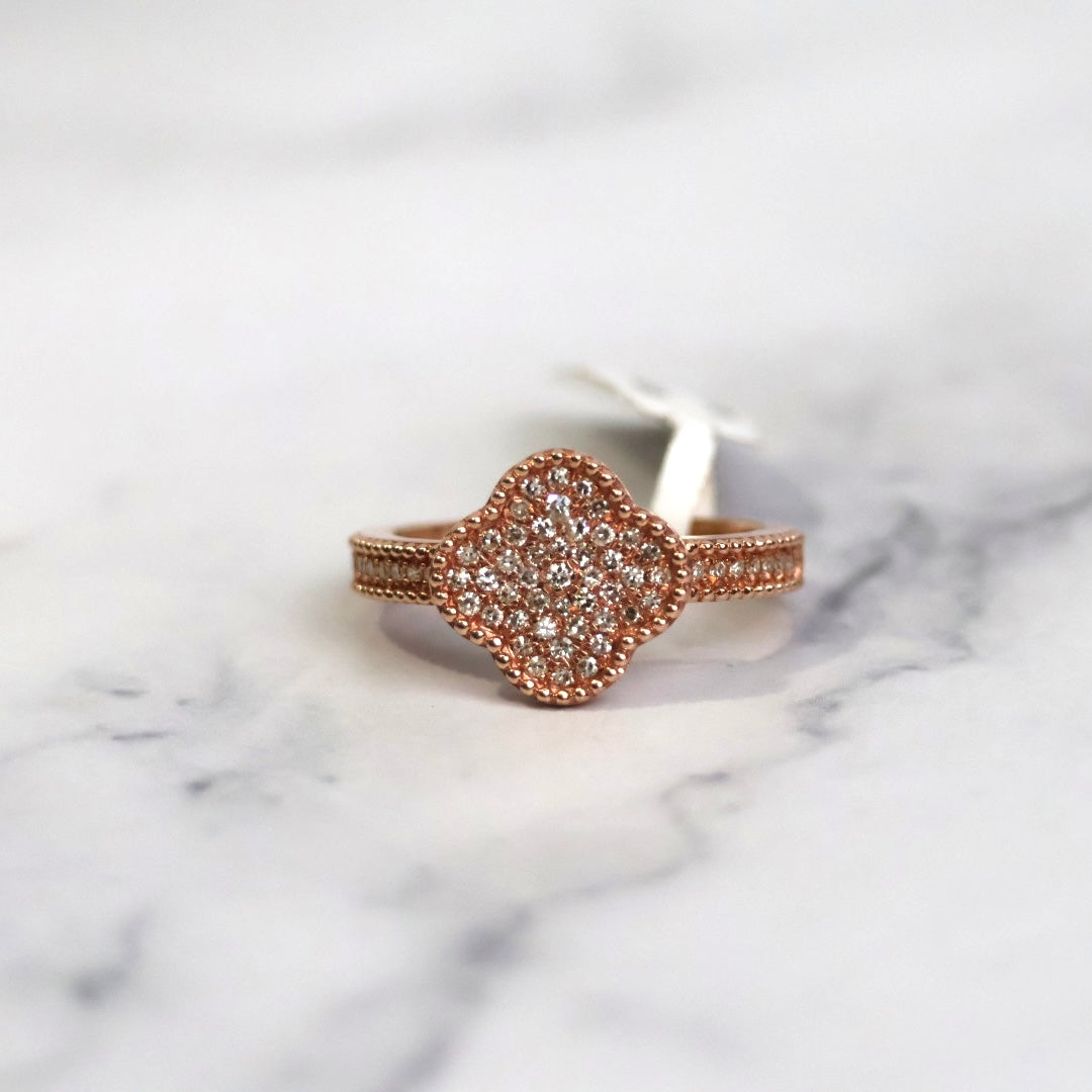 14K Rose Gold Diamond Clover Ring 0.41Ct Dia / 3.9gr / Size 7