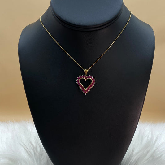 10K Yellow Gold Heart Jewelry Set With Ruby / 4.2gr