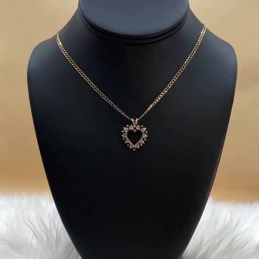 10K Yellow Gold Heart Jewelry Set With Sapphire Diamond / 7.1gr