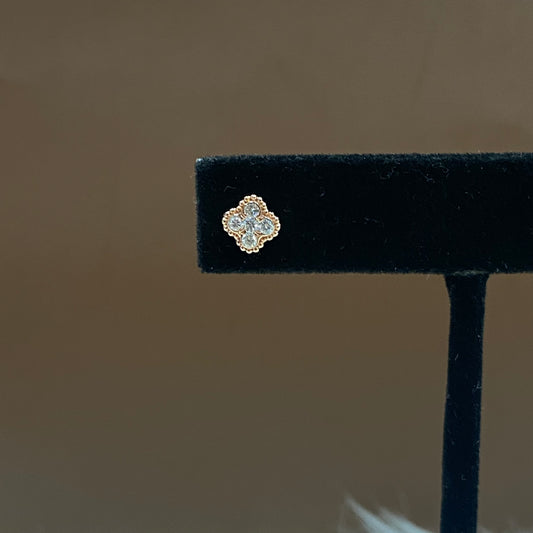 14K Rose Gold Diamond Flower Stud Earrings 0.25Ct / 2.2gr