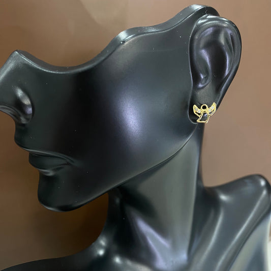 18K Yellow Gold Angel Stud Earrings With Zircons / 0.9gr
