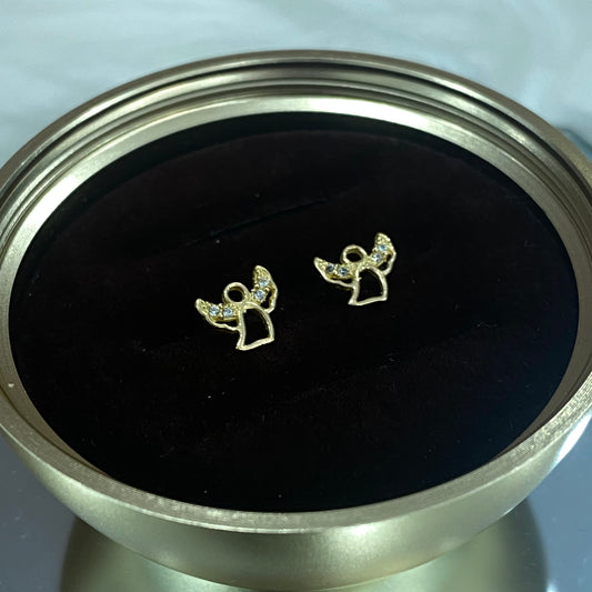 18K Yellow Gold Angel Stud Earrings With Zircons / 0.9gr