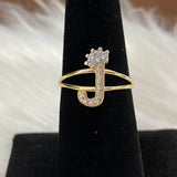 14K Yellow Gold Letter J Ring With Zircons / 1.5gr / Size 7.5