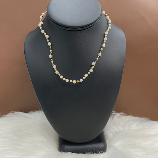 18K Yellow Gold Pearls Chain / 8.5gr / 0.5mm / 16in