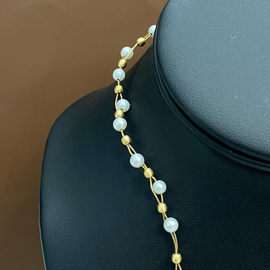 18K Yellow Gold Pearls Chain / 8.5gr / 0.5mm / 16in