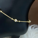 14K Yellow Gold Happy Face White Anklet With Zircons / 5gr / 1.4mm / 9in