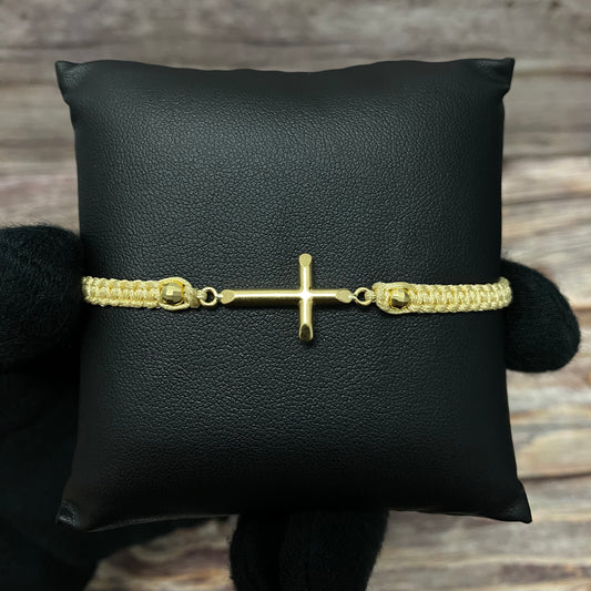 18K Yellow Gold Tejida Beige Cross Bracelet Adjustable / 0.95gr