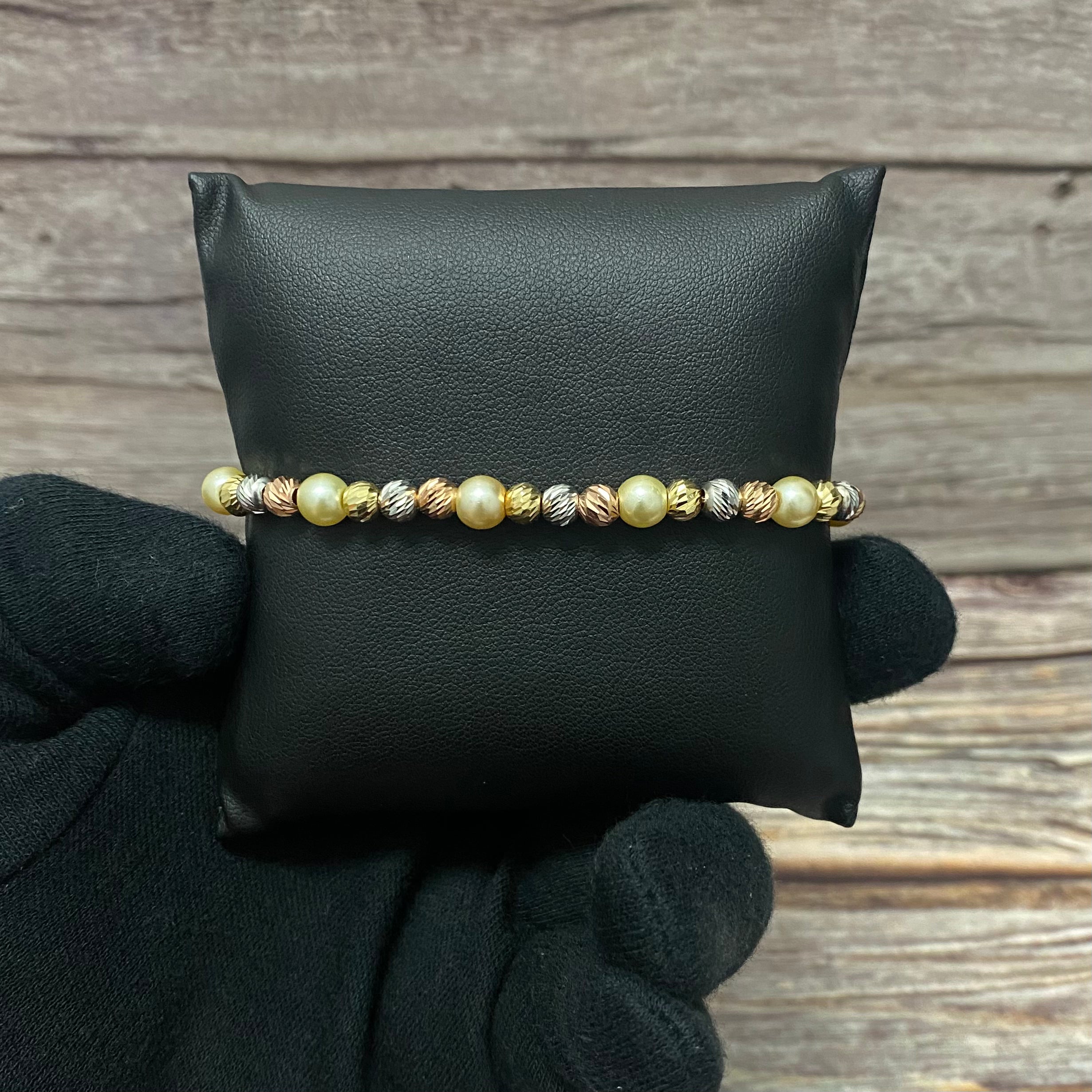 18K Three Colour Gold Tejida Luxury Bracelet Adjustable With Pearls / 3.5gr