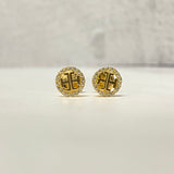 18K Yellow Gold Miller Pave Stud Earrings With Zircons / 0.85gr / 6mm