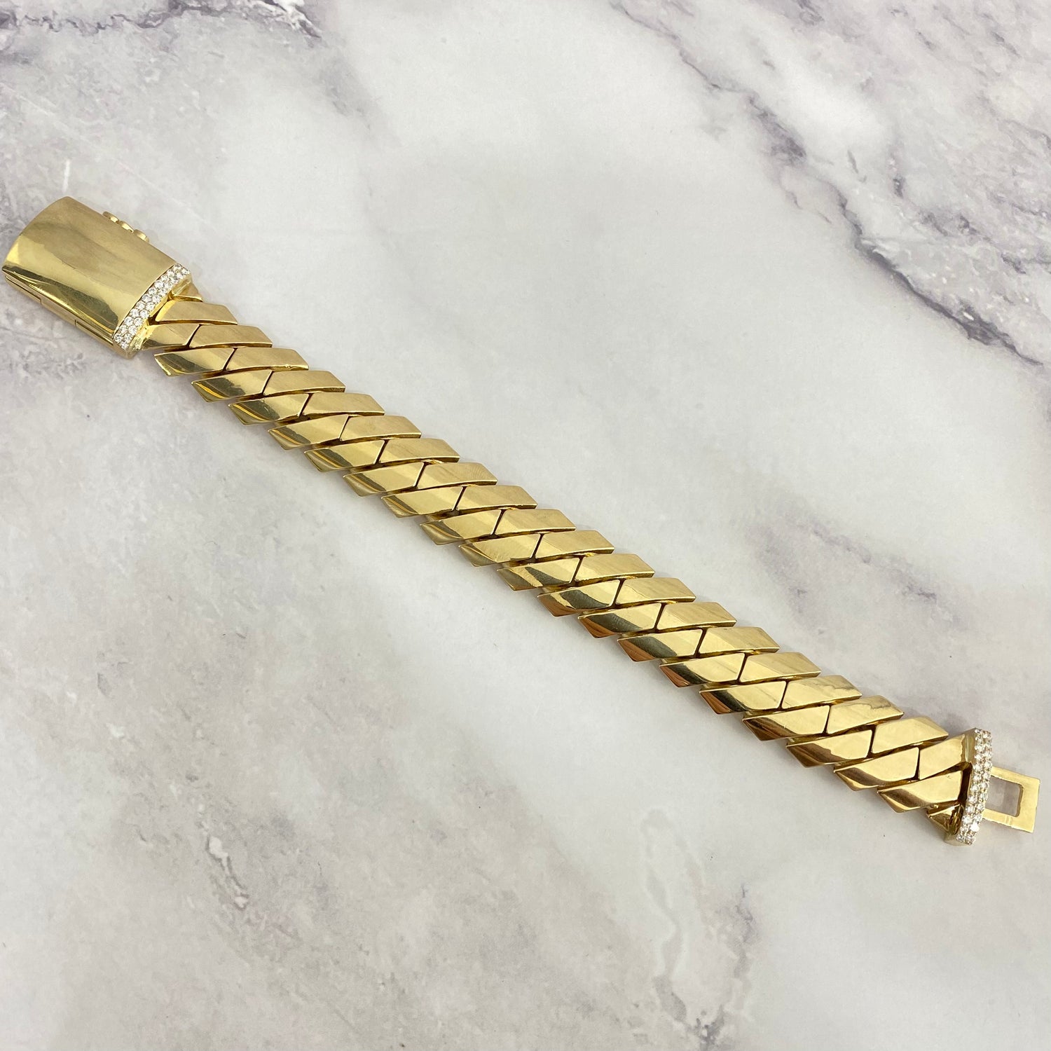 14K Yellow Gold Bracelet Prong Links / 187.7gr / 19mm / 8 1/4in
