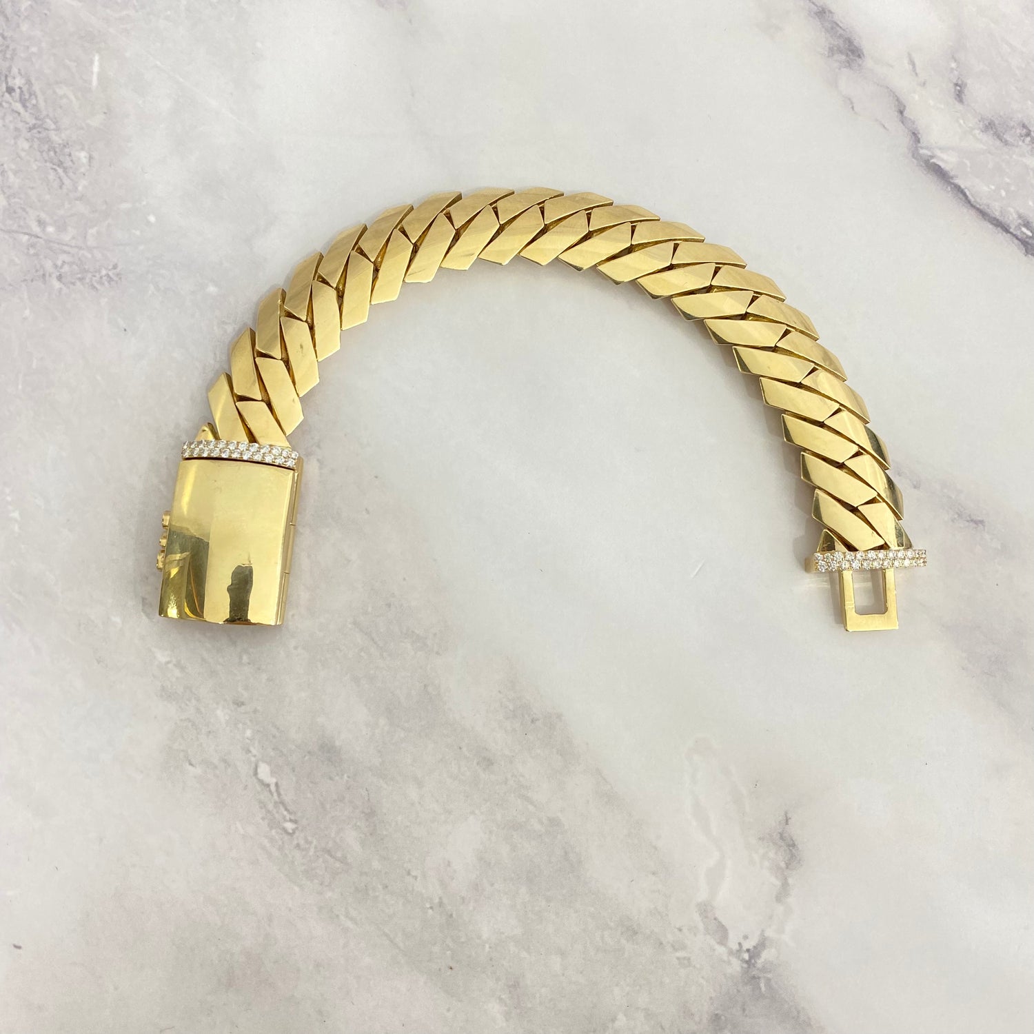 14K Yellow Gold Bracelet Prong Links / 187.7gr / 19mm / 8 1/4in