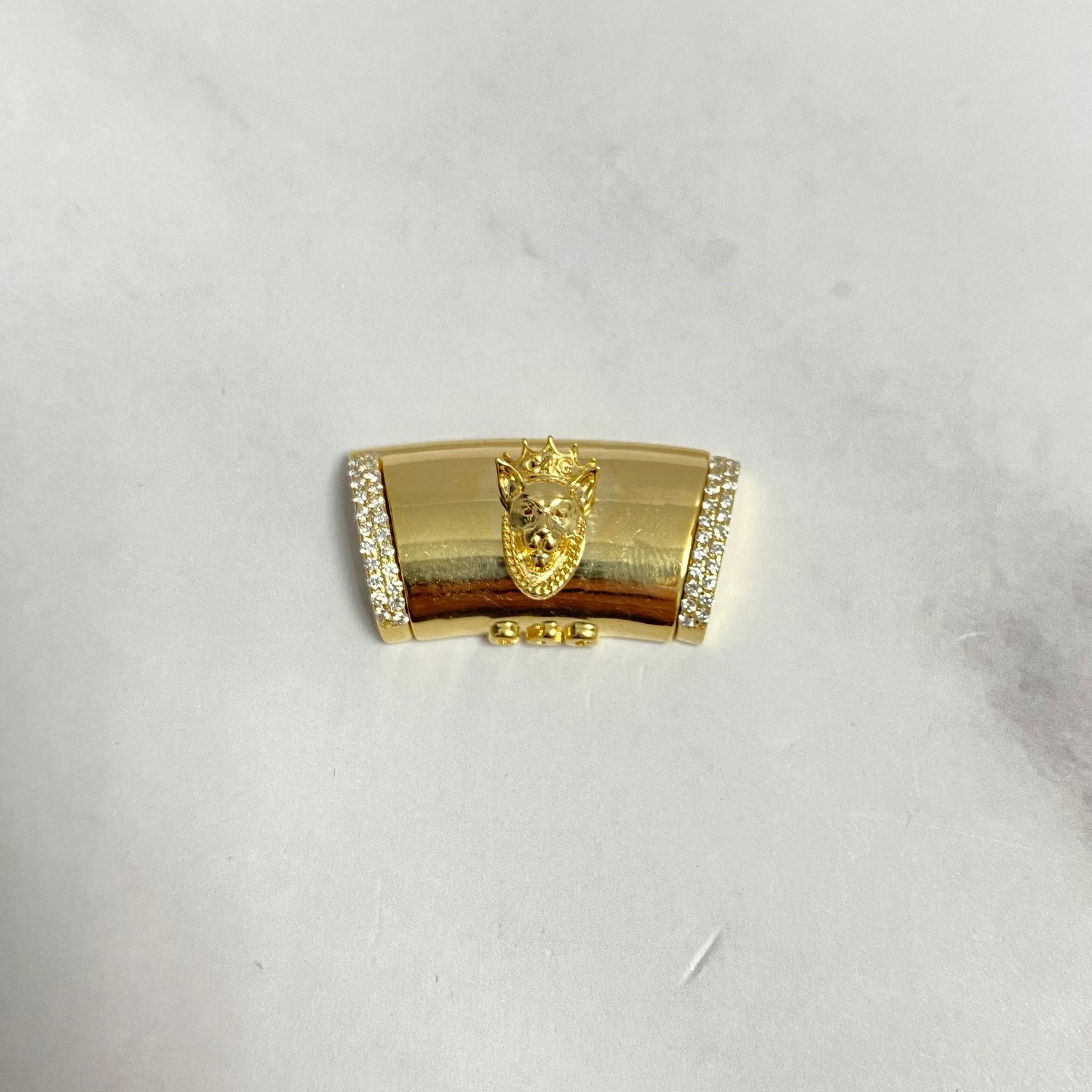 14K Yellow Gold Diamond On The Size Sleek Lock With Panther / 16.4gr / 15mm / 1.1in