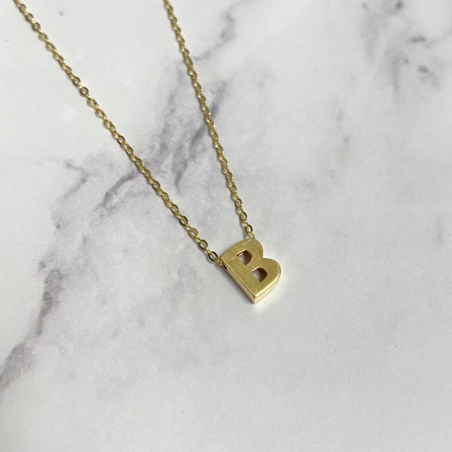 14K Yellow Gold Letter B Jewelry Set / 1.5gr / 1.2mm / 18in
