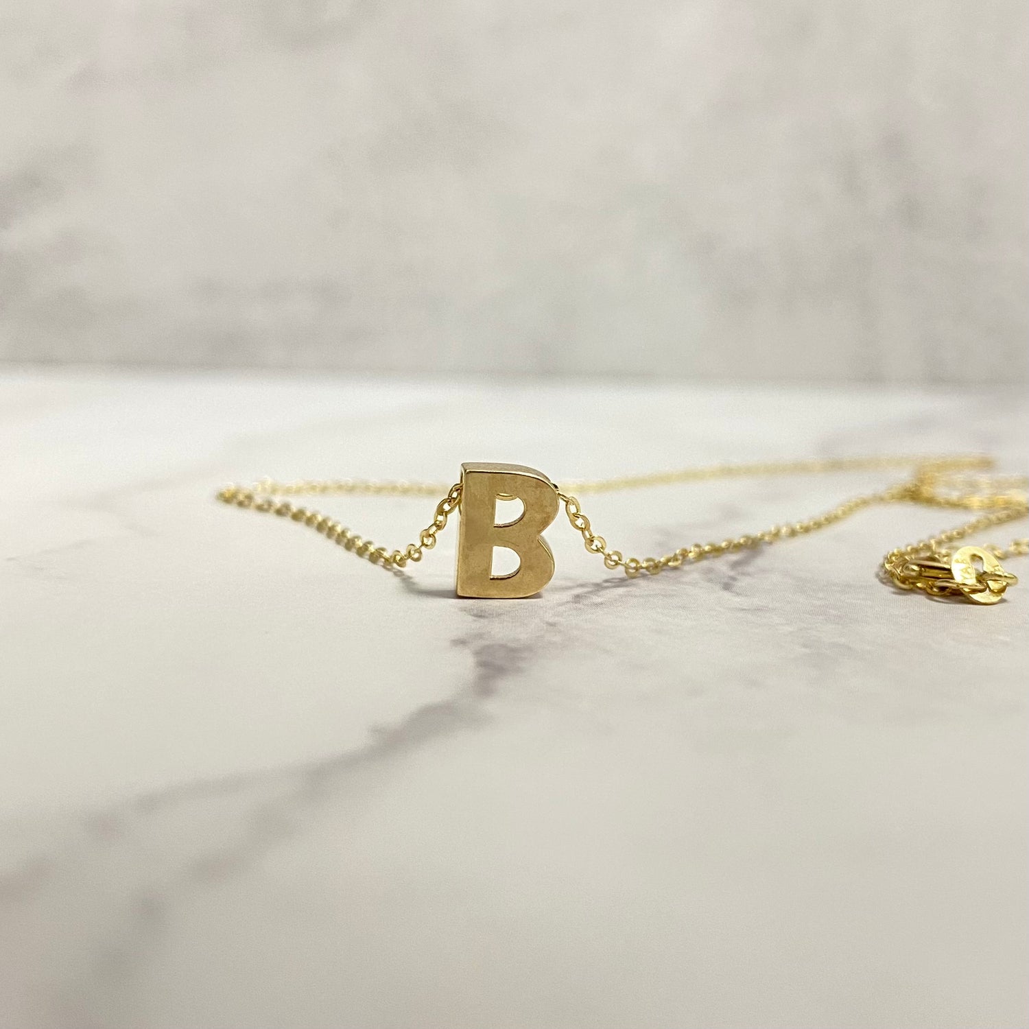 14K Yellow Gold Letter B Jewelry Set / 1.5gr / 1.2mm / 18in