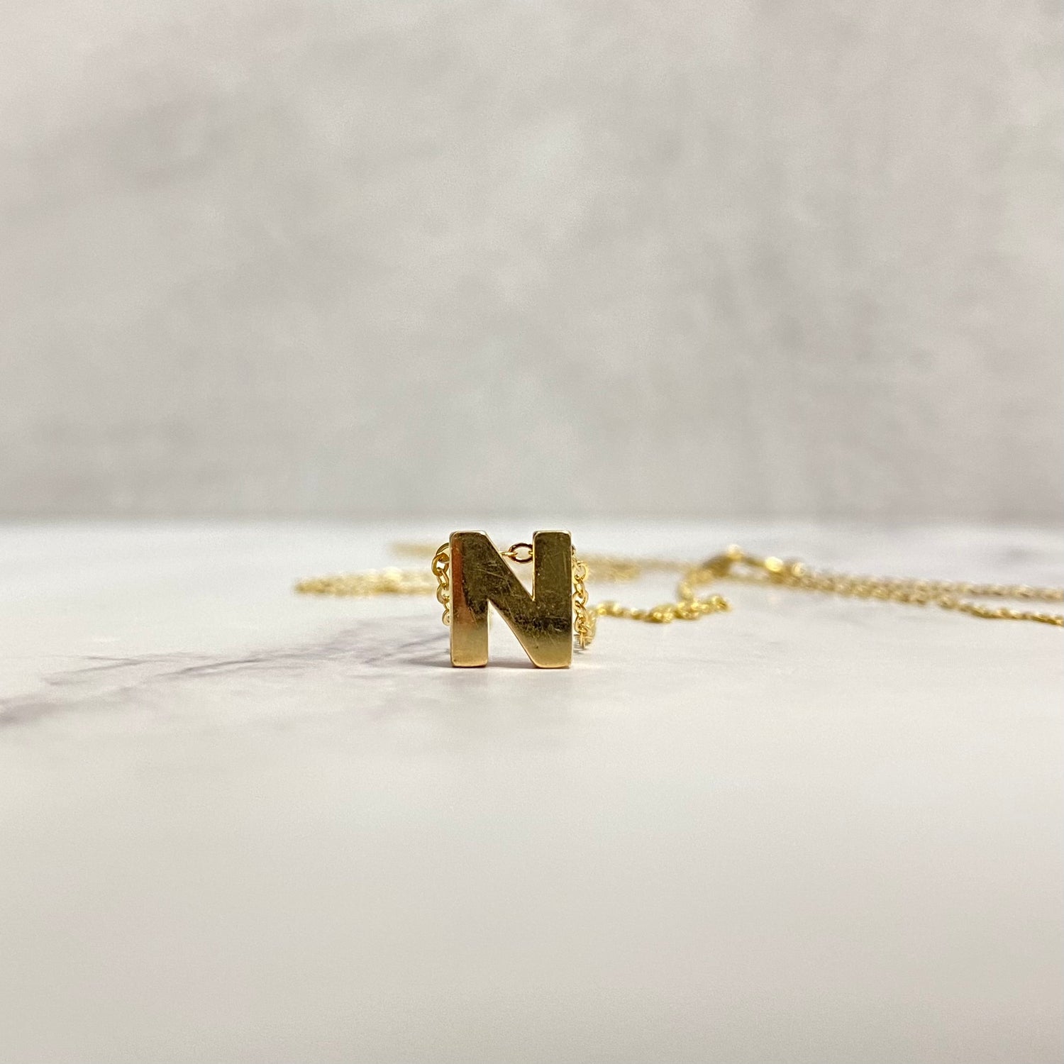 14K Yellow Gold Letter N Jewelry Set / 1.7gr / 1.2mm / 18in