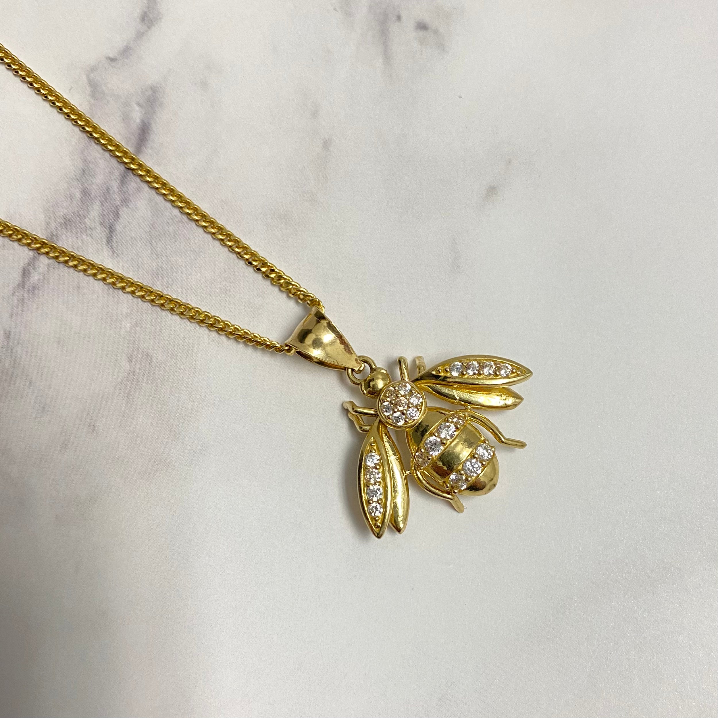 14K Yellow Gold Bumble Bee Jewelry Set / 9.1gr / 1.7mm / 18in