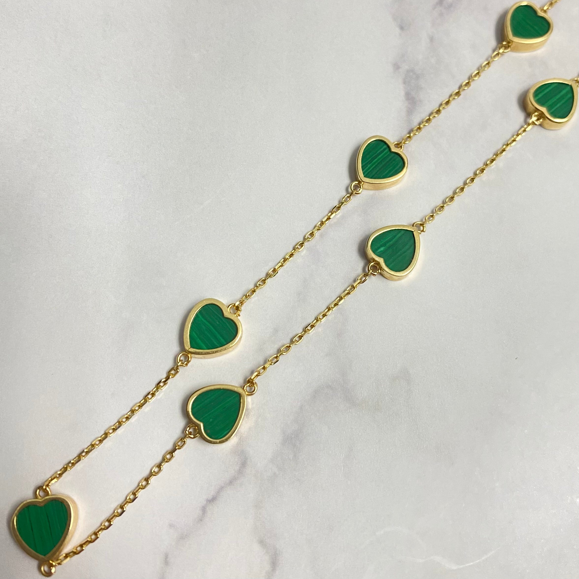 14K Yellow Gold Green Heart Chain / 4gr / 1mm / 17in