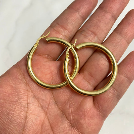 14K Yellow Gold Hoop Earrings / 5gr / 1.5in