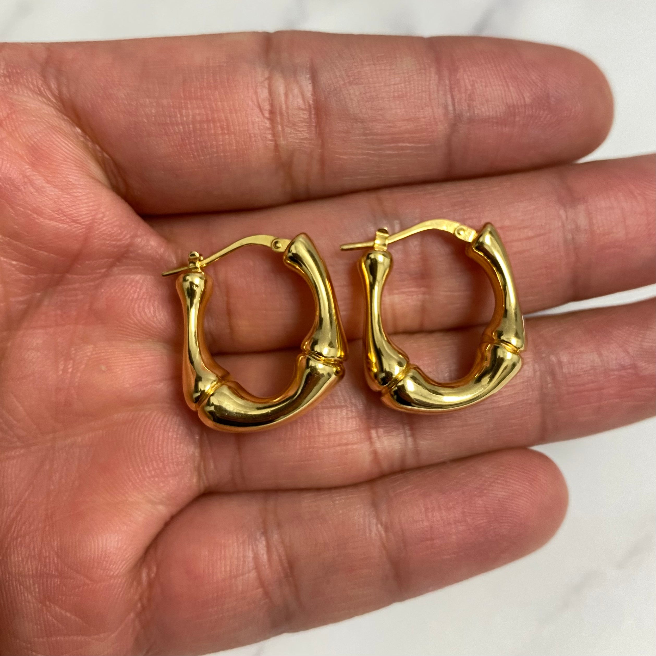 14K Yellow Gold Vintage Hoop Earrings / 3gr / 0.8in