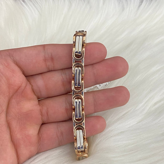 18K Two Tone Gold Artesanal Bracelet / 114.1gr / 8.7mm / 8in