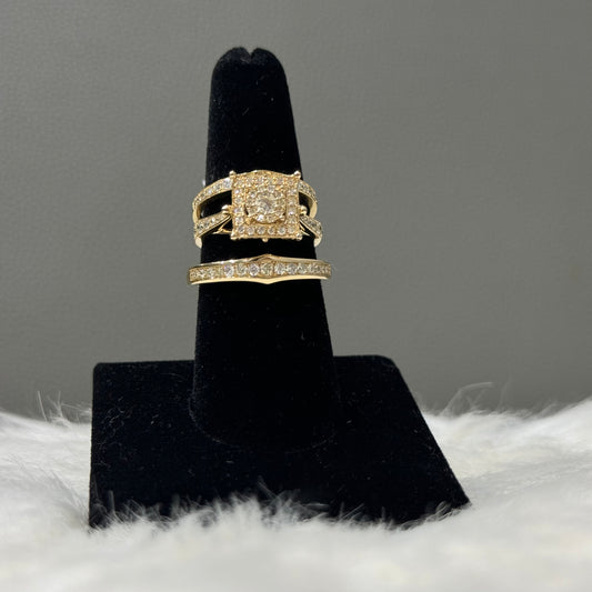 14K Yellow Gold Diamond Luxury Trio Engagement Ring 1.59Ct Dia / 8.2gr / Size 7W/10M