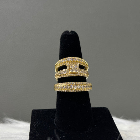 10K Yellow Gold Diamond Fashion Trio Engagement Ring 2.59Ct Dia / 12.5gr / Size 7W/10M