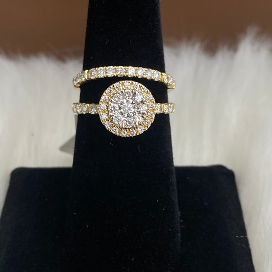 14K Yellow Gold Diamond Luxury Flower Engagement Ring 1.12Ct Dia / 4.6gr / Size 6.5