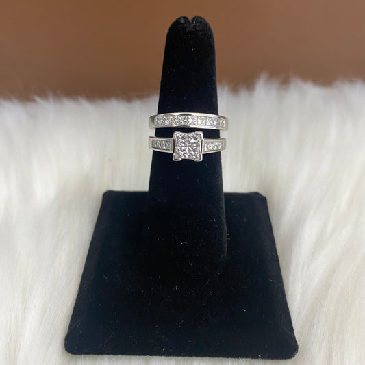 14K White Gold Diamond Luxury Square Engagement Ring Ct Dia / 8gr / Size 6