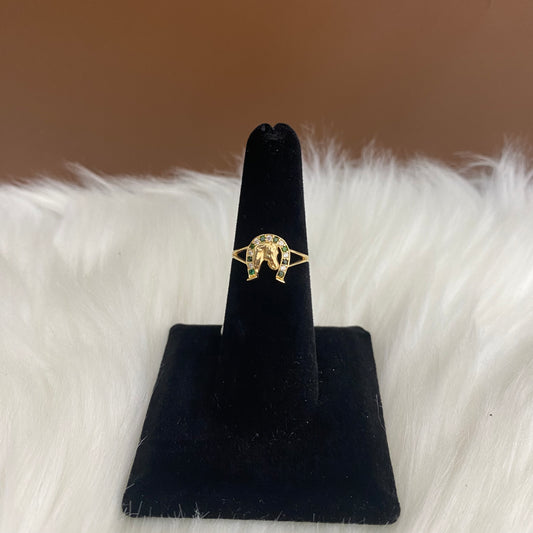 18K Yellow Gold Horseshoe Ring With Zircons / 1.6gr / Size 7 1/2