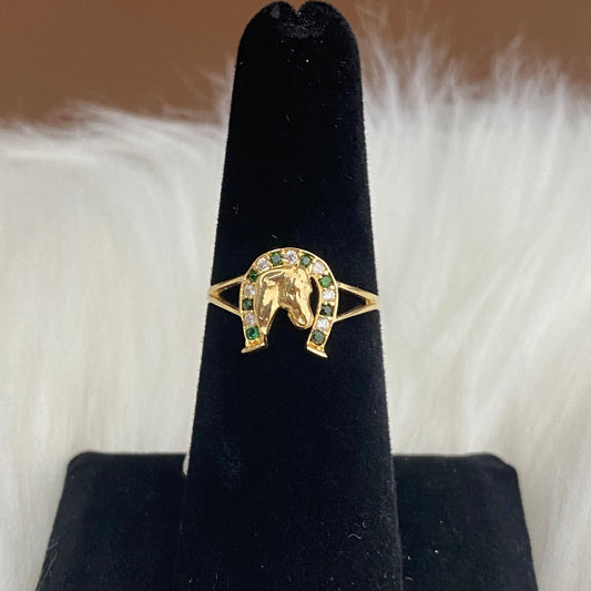 18K Yellow Gold Horseshoe Ring With Zircons / 1.6gr / Size 7 1/2