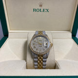 36Mm Bustdown Diamonds Rolex 2 Tone Yellow Roman Numbers Non-Quick