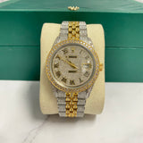 36Mm Bustdown Diamonds Rolex 2 Tone Yellow Roman Numbers Non-Quick