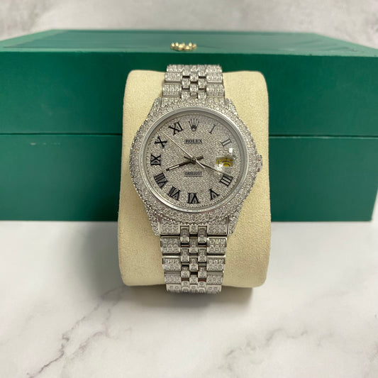 36Mm Bustdown Diamonds Rolex White Roman Numbers Quick Set