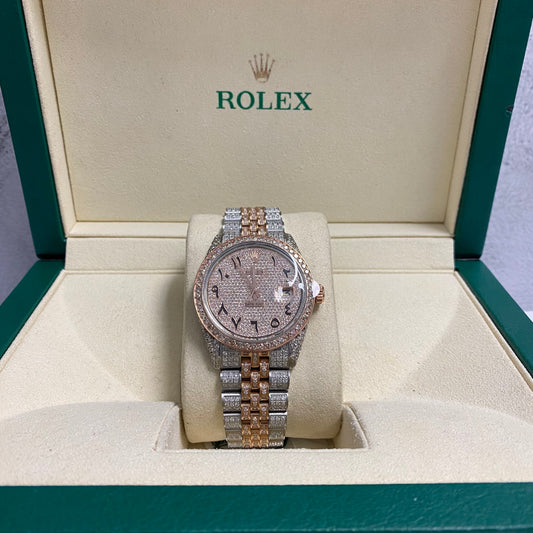 36Mm Bustdown Diamonds Rolex 2 Tone Rose Arabic Numbers Non-Quick