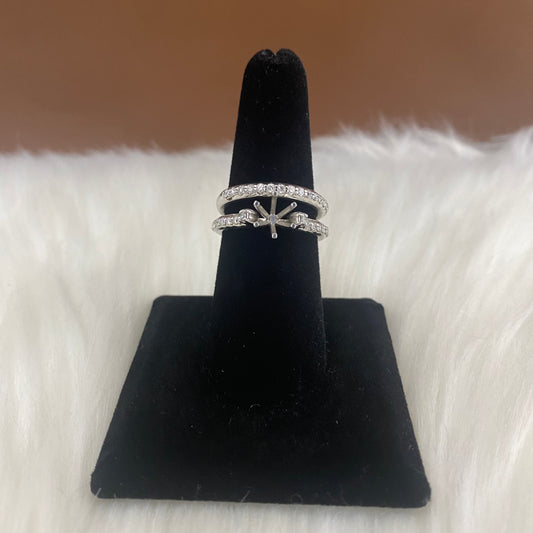 14K White Gold Diamond Luxury Wedding Setting No Stone Engagement Ring Ct Dia / 8.8gr / Size 7
