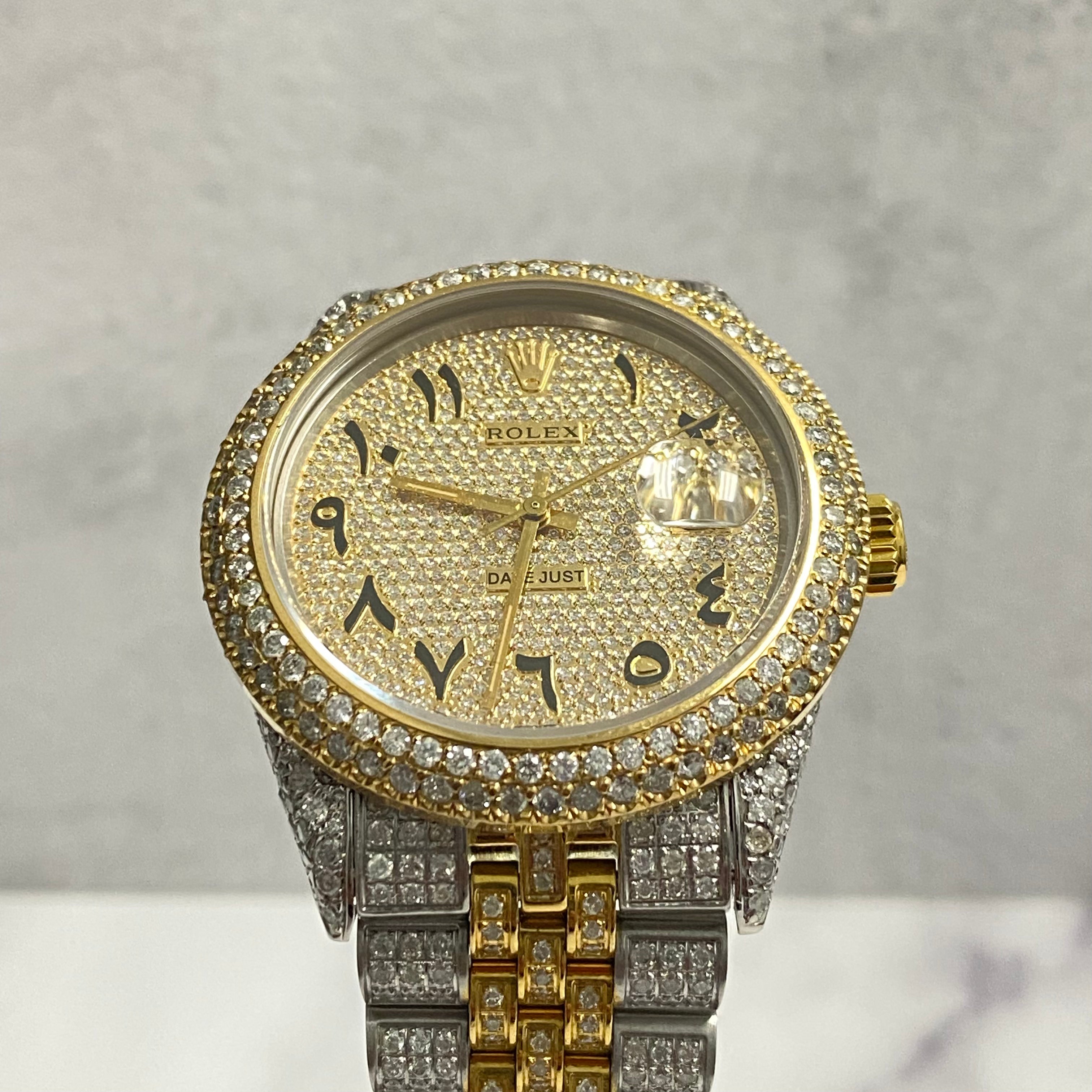 36Mm Bustdown Diamonds Rolex 2 Tone Yellow Arabic Numbers Quick-Set