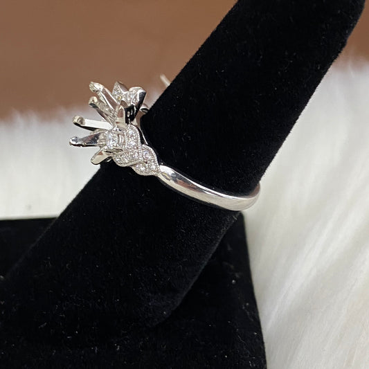 14K White Gold Diamond Flower Wedding Setting No Stone Engagement Ring 0.95Ct Dia / 4.5gr / Size 6