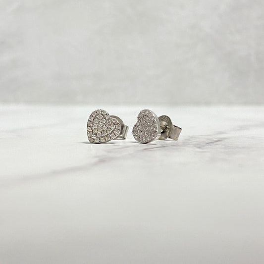 14K White Gold Diamonds Heart Stud Earrings 0.16Ct Dia / 1gr / 7mm