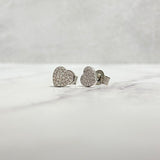 14K White Gold Diamonds Heart Stud Earrings 0.16Ct Dia / 1gr / 7mm