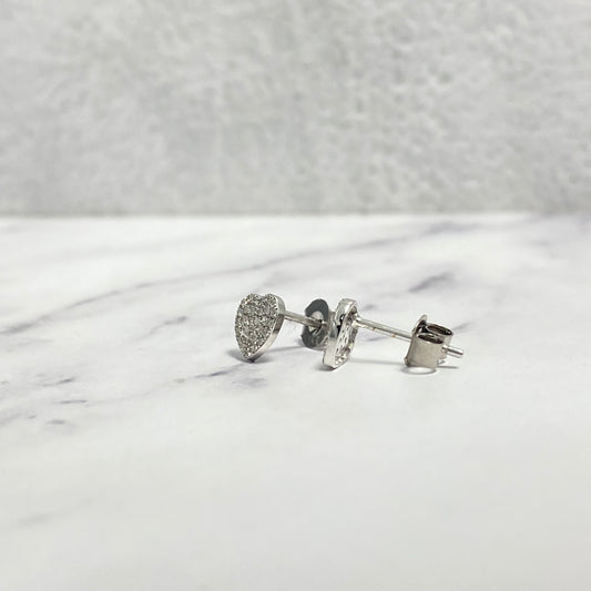 14K White Gold Diamonds Heart Stud Earrings 0.16Ct Dia / 1gr / 7mm