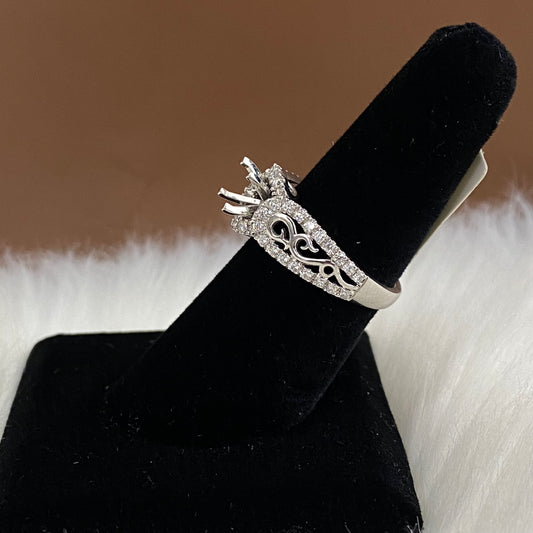 14K White Gold Diamond Luxury Wedding Setting No Stone Engagement Ring 2Ct Dia / 6.1gr / Size 6