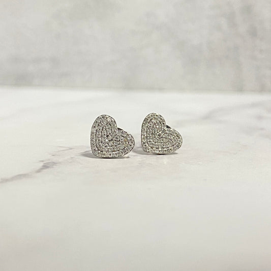 14K White Gold Diamonds Heart Stud Earrings 0.25Ct Dia / 1.14gr / 9mm