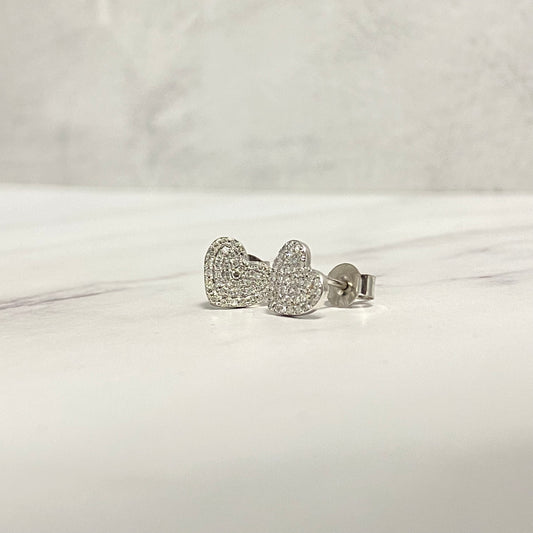 14K White Gold Diamonds Heart Stud Earrings 0.25Ct Dia / 1.14gr / 9mm