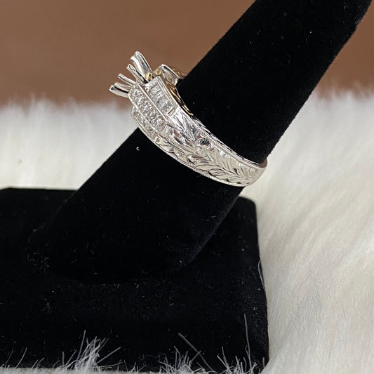 14K White-Yellow Gold Diamond Luxury Wedding Setting No Stone Engagement Ring Ct Dia Wed / 6.4gr / Size 7