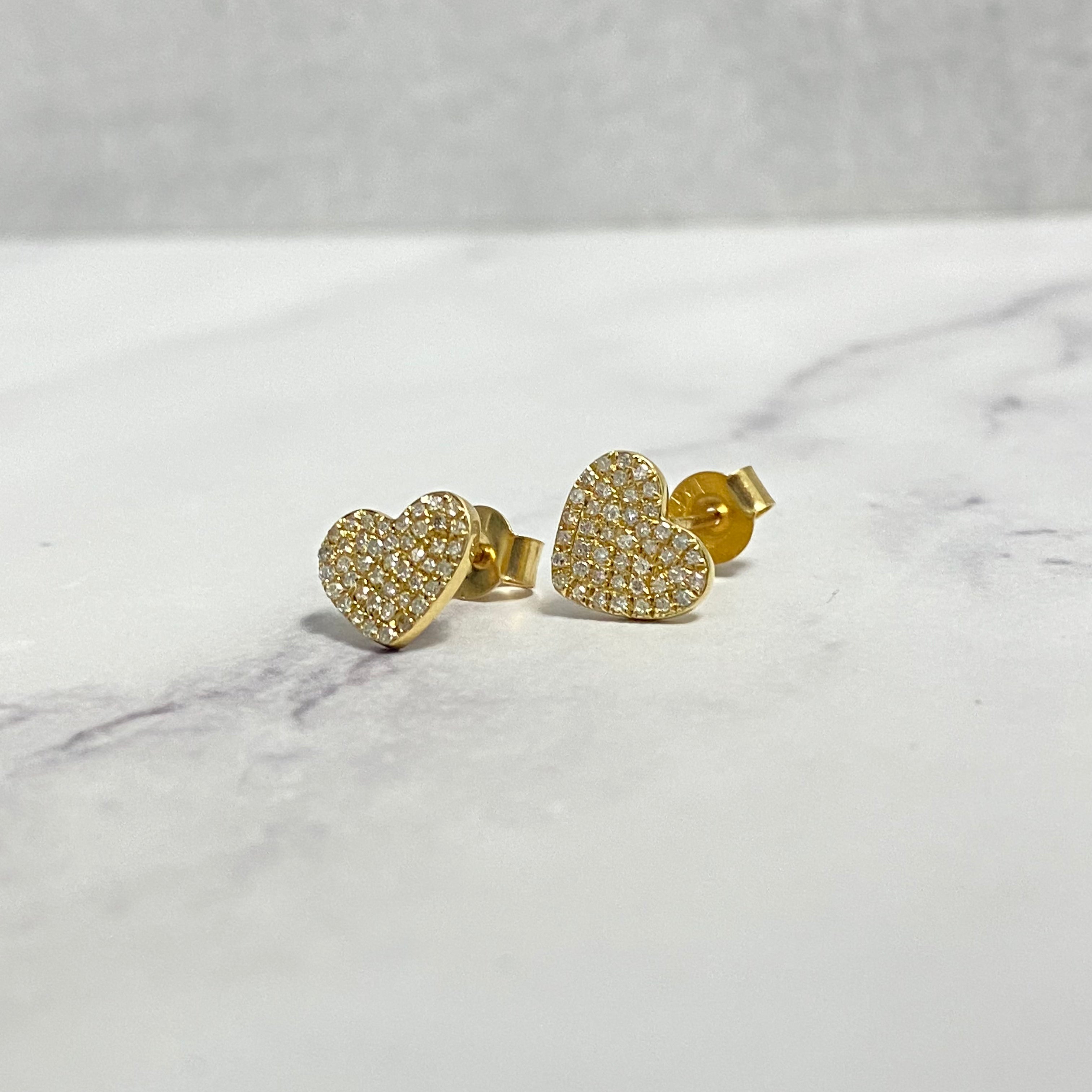 14K Yellow Gold Diamonds Heart Stud Earrings 0.25Ct Dia / 1.18gr / 9mm