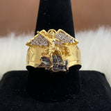 18K Yellow Gold Arcangel San Miguel Ring With Zircons / 10.4gr / Size 10.5