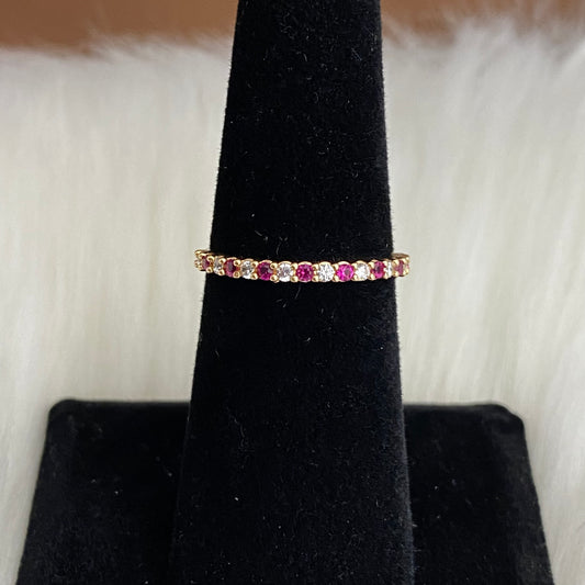 18K Yellow Gold Circles Churumbela Ring With Fucshia/White Zircons / 1.4gr / Size 6